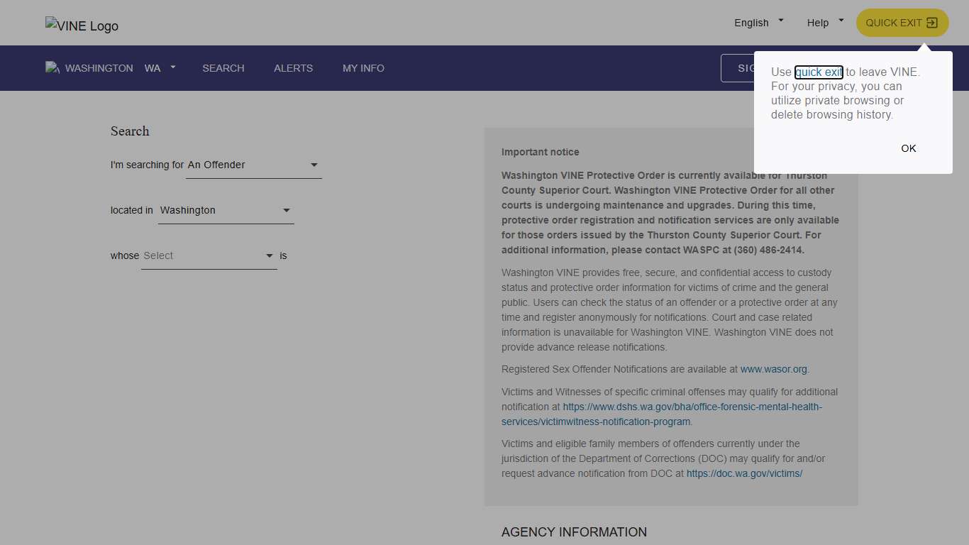 VINELink - Washington - Search